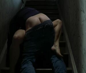 Thoughtless MILF has something wet between legs that needs to be humped on stairs in Blind